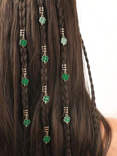 6pcs Women's Braided Hair Ties, Green Clover Hair Clips For Holiday Party, St. Patrick's Day, Lucky Green Hair Accessories, Hair Decorations, Claw Clips, Hair Barrettes, Head Accessories