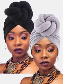 1/2pcs Women's 3D Braided Arabic Turban Hat, Versatile Headwear - White - View 10