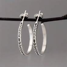 European And American Vintage Carved Floral Hoop Earrings, Niche Bohemian Style Women's Earrings - Bạc - Xem 2