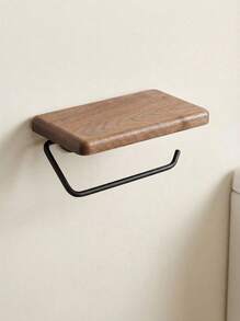 Cirelle Walnut Wood Toilet Paper Holder With Tray, Hole-Free Toilet Paper Rack, Bathroom Decor, Can Be Adhesive Or Screw-Mounted Wall-Mounted Toilet Paper Roll Storage, Waterproof Bathroom Toilet Paper Roll Holder - Black - View 6