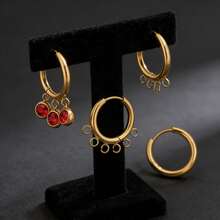 6pcs Stainless Steel PVD Gold Plated Round Earring Hooks, DIY Pendant Jewelry Making Supplies - Earrings - View 2