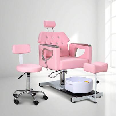 All‑In‑One Pedicure Chair With Foot Spa & Stool, Nail Tech Pedicure Station With Adjustable Footrest & Bubble Massage Basin, Nail Salon Manicure Chair For Spa Home