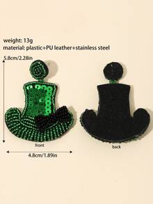 1 Pair Green Hat With Bow Tie St. Patrick's Day Sequin & Seed Bead Handmade Earrings For Women - Multicolor - View 6