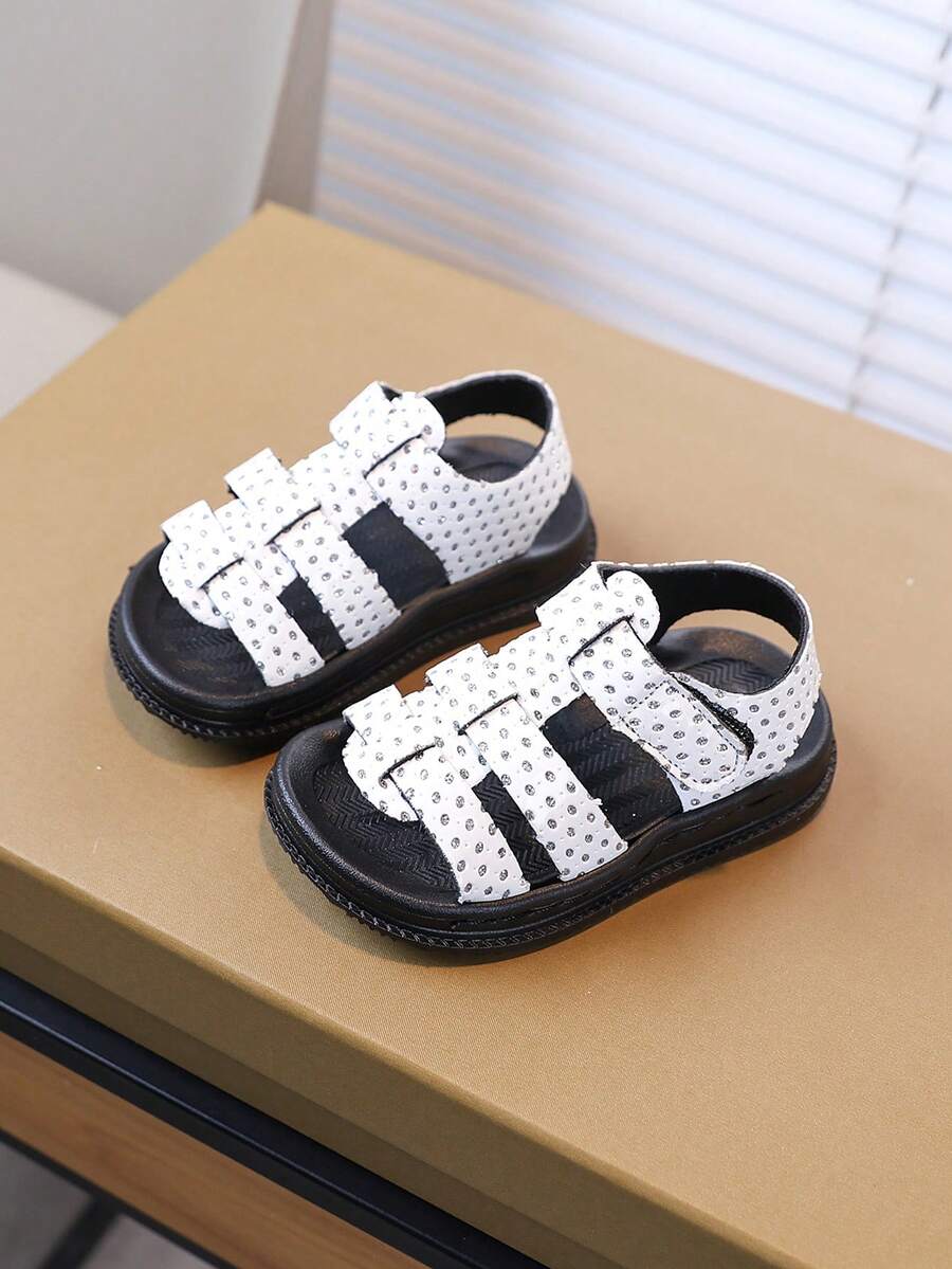 Kids Rhinestone Open Toe Sandals, Girls Hook And Loop Closure Easy On/Off, Non-Slip Soft Bottom, Kindergarten Outdoor Casual Sandals - White - View 1