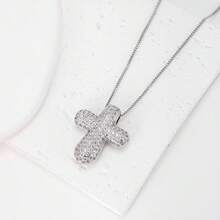 1pc White Zirconia 18k Gold Plated Copper Cross Pendant Necklace, Elegant Jewelry Gift For Women, Minimalist Design - Pendant Necklace - View 8
