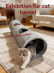双层绒面猫隧道，可折叠猫玩具隧道，四季皆宜 - 彩色 - 查看 1
