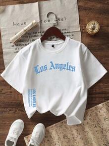 Tween Boy "Los Angeles" Motivational Slogan Print T-Shirt, & Fashionable Summer Top For Boys - White - View 2