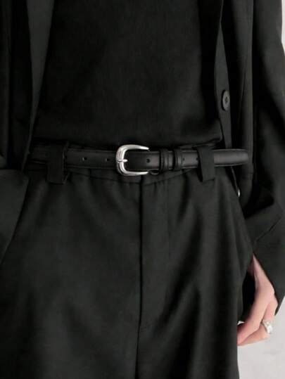 1pc Unisex Casual Skinny Belt With Unique Buckle, Suitable For Daily Wear, Casual Outfits, Suits, Teens, Summer, Outdoor, Travel, Gifts