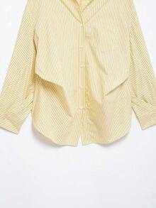 DEEKA 女士夏季宽松粘胶衬衫和条纹睡裤套装，春夏款 - 黃條紋 - 查看 7