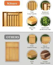 Kitsure Extra Large Expandable Bamboo Drawer Organizer, Utensil Cutlery Flatware Storage Tray With 6-8 Slots, Durable Kitchen Silverware Holder, Natural NRA8 - 自然的 - 查看 7