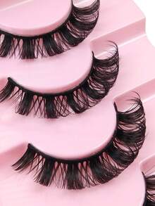 7 Pairs D Curl Russian Thick False Eyelashes, Volume Eyelashes Fake Eyelashes Dramatic Messy Mink Lashes Wispy Long Foxy Eye Lifting Look Eyelash Extension Criss-Cross Natural Fluffy Faux Mink Lashes, Reusable Full Strip Eyelashes, Makeup False Eyelashes - Black - View 6