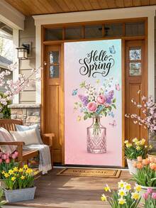 1 pezzo Decorazione per porta in poliestere con fontana, ninfee, libellule e farfalle, sfondo turchese pastello con accenti floreali, decorazione riutilizzabile e durevole per portico anteriore, forniture per la primavera, regali di primavera, accessori per feste di primavera, decorazione per casa, soggiorno, camera da letto, cucina, ingresso, photobooth - 002 - Visualizzare 18