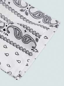 Modcrash 男士佩斯利印花短袖衬衫和短裤套装，单排扣，弹性抽绳腰带带口袋，春夏款，复古美式，男女皆宜，宽松版型夏季服装——适合日常穿着和夏季度假穿着。 - 白色 - 查看 4