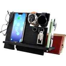 Wooden Bedside Organiser Phone Docking Station, Nightstand Key Wallet Watch Stand Gifts For Men Dad Husband Boyfriend - Đen-2 - Xem 7