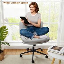 Silla de oficina sin brazos con ruedas, Silla de escritorio giratoria y ajustable en altura de 360 °, Asiento ancho de cuero de PU para el hogar, la oficina, la computadora, la vanidad, el uso del estudio - Gris - Ver 5