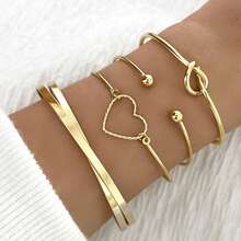4Pcs/Set Geometric Charm Open Bracelets & Bangle For Women Fashion Heart Knot Cuff Bangle Bracelet Jewelry Gift - 4-piece Bracelet Set - View 1