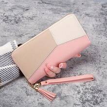 1pc Korean Chic Long Wallet Clutch - Spacious Multi-Card Holder With Phone Pocket, Contrast Color Stitching, And Zipper Money Compartment - Stylish And Practical Accessory For Women - Pink - View 7