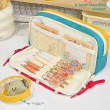 Cute Pencil Case, Suitable For Middle And High School Girls, Large Capacity, High-Quality Pencil Bag, Multi-Layer Stationery Box - Color-blocked Drawstring - Red Apple *Doll Not Included - View 3