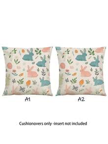 2个复活节兔子印花枕套，简约素描风格，隐形拉链，可水洗，无填充物，适用于家居装饰、客厅、抱枕套、靠垫、沙发装饰、卧室装饰、沙发垫、靠垫套 - 彩色 - 查看 10