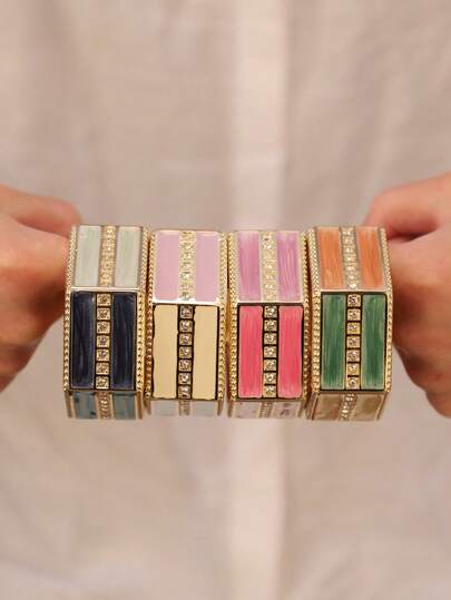 1 PC Vintage Luxury Gold Plated Zinc Alloy Statement Wide Cuff Bracelet With High Shine Finish & Color Block Resin Inlay For Women, Party, Festival & Birthday Gift