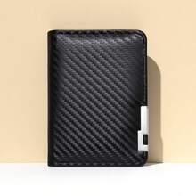 1pc Men's Fashion Carbon Fiber Pattern Wallet, Short Slim Design - Multi-Card Slots Business Minimalist Style Driving License And Credit Card Holder, Large Capacity Faux Leather Coin Purse, Suitable For Daily Use And Gifting - Black - View 1