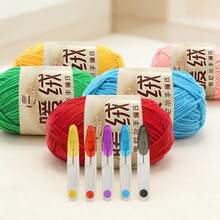 8 cuộn sợi polyester chenille + 1 kéo nhỏ màu ngẫu nhiên, tự làm đồ đan móc túi xách / khăn quàng cổ / áo len / đồ chơi nhồi bông - nhiều màu - Xem 2