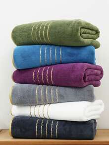 Coral Fleece Striped Minimalist Soft Absorbent Bath Towel/Hand Towel For Home Use - Blue - View 5