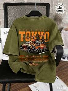 2026 Spring/Summer Racing Pattern Men's T-Shirt, Slightly Elastic Fit, Washed For A Vintage Look, Cotton Breathable Black Round Neck Short Sleeve T-Shirt, Daily Casual Streetwear T-Shirt, High-Quality Wax Printed Cotton Retro Fashion Brand T-Shirt, Men's T-Shirt, Beach Must-Have, Men's Summer T-Shirt, Holiday Gift, Perfect Gift, Graphic Tees Women,Graphic Tee,Shirts - 黑色 - 查看 7