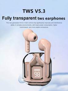 Nya TWS trådlösa hörlurar med transparent pekskärm och låg latens, typ C-laddning, Bluetooth 5.3 semi-in-ear trådlösa sporthörlurar med superlång batteritid - Rosa - Visa 4