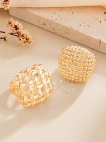 两件套时尚优雅几何镂空编织迷人金属开口戒指套装，奢华精致，适合婚礼、派对、度假、休闲、街头摄影、女士及情侣、节日、生日等场合，百搭戒指礼品。 - 戒指 - 查看 7