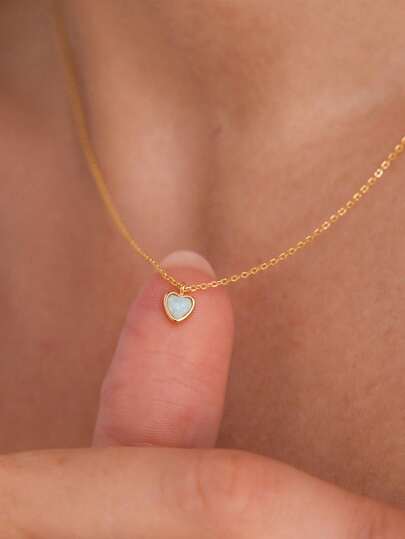 GAGAFEEL 1 pieza Collar con colgante de corazón dorado miniatura de piedra preciosa sintética en estilo vintage minimalista de plata de ley 925, adecuado para mujeres, novias, uso diario, regalo de