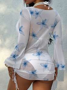Bộ bikini 3 món đi biển họa tiết hoa, áo hai dây chiffon in họa tiết cúc ngọc trai mùa hè mới, áo ngực và quần lót, có mút độn rời, đồ bơi, váy hè cho nữ, quần áo hè cho nữ - Nhiều màu - Xem 2