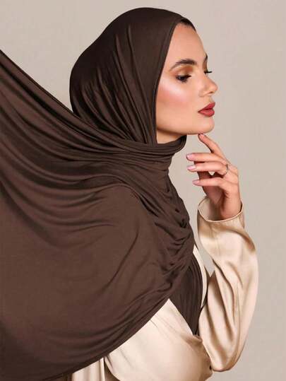 1条咖啡色高品质编织头巾 - 柔软透气的女士披肩围巾，温柔时尚的头饰