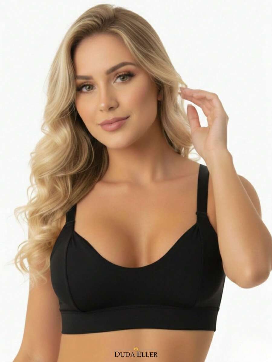 Sutiã Reforçado Sem Bojo, Confortável, Esportivo e Elegante - 90% Poliamida + 10% Elastano.