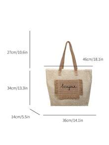 2026 Summer New Vacation Style Straw Woven Tote Bag, Large Capacity Slouchy Atmosphere Woven Handbag For Women - Beige - View 3