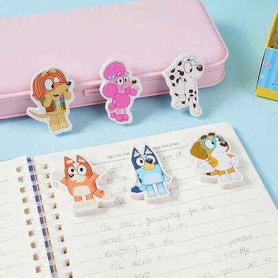  6pcs/Set Bluey Themed Erasers: Super Cute Erasers With Various Beloved Bluey Characters, Perfect For Children's Stationery, Creative Learning, Party Favors, Classroom Rewards, And Also An Excellent Gift For Bluey Fans (Random Styles)