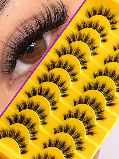10 Pairs Fluffy & Curly False Eyelashes, Natural Look Without Glue, Soft & Comfortable, Stunning Eye Effect