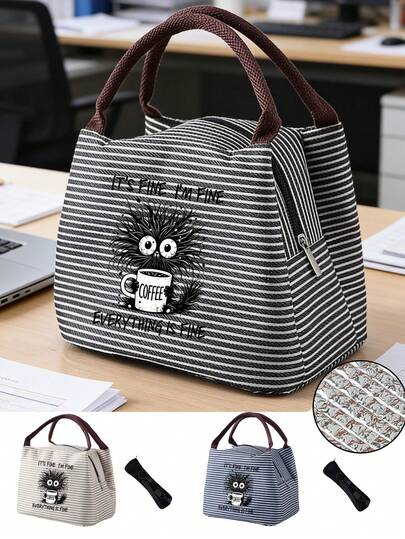 Bolsa de almuerzo aislada con patrón "Todo está bien", incluye taza de café y diseño, regalo divertido para amantes del café para mujeres, con bolsa de almacenamiento de utensilios negra, gran capacidad, caja de almuerzo térmica para estudiantes, bolsa de picnic portátil de viaje, bolsa de almuerzo aislada para la oficina y la escuela, caja de almuerzo para el trabajo, caja de almuerzo para vacaciones en la oficina, caja de almuerzo multifuncional para camping y escuela para hombres y mujeres