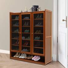 8-Tier Shoe Storage Cabinet Wood Grain Bamboo Shoe Console With Doors, Entryway Hidden Shoe Shelving ,Free Standing Shoe Organizer - 查看 9