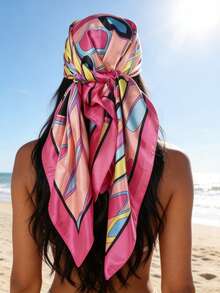 1 chiếc khăn vuông bằng satin họa tiết hình học dành cho nữ, màu hồng cánh sen, phụ kiện đội đầu thời trang ngoài trời, quà tặng ngày Valentine. - Màu Hồng Tươi - Xem 6