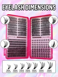 608/544/528片装DIY单根假睫毛，多款式假睫毛一盒，8-16毫米混合长度条状假睫毛，柔软持久，套装包含睫毛胶、定型液、刷子和镊子，适合日常、约会、派对和节日，易于佩戴。 - 粉色 - 查看 9