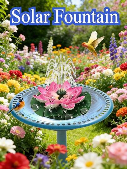 Fuente de flor de loto con energía solar con 6 boquillas intercambiables - Diseño de loto rosa vibrante, fácil instalación, multi-funcional como baño de pájaros y decoración de estanque de jardín, decoración de jardín, decoración exterior, con energía solar, baño de pájaros, adecuado para jardín, estanque y áreas exteriores