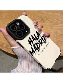 Funda de teléfono con diseño de patrón artístico con texto "HALA MADRID", adecuada para iPhone 16 15 14 13 12 11 Plus Pro Max - Diseño de moda creativo, apta para hombres y mujeres, regalo para amigos, familia, novio, novia, funda protectora antichoque de cobertura completa, accesorio de teléfono (17) - Negro - Ver 5
