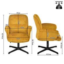 Meubles Cosy Swivel Office Chair In Corduroy, Height Adjustable, With Curved Wood Frame, Foam Padding And Metal Base For Office, Workspaces And Living Room, Yellow - Yellow - View 3