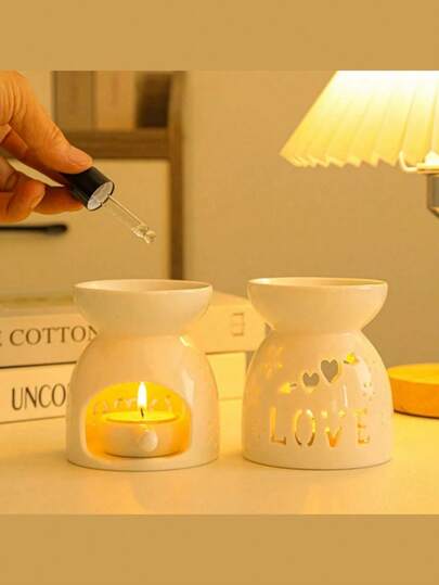 1 Set White Ceramic Candle Holder (1 Candle Holder + 1 Candle Spoon), Includes Tea Candle Holder | Essential Oil Diffuser | Scented Candle Diffuser, Ceramic Diffuser, Tea Utensil Holder, Aromatherapy Oil Warmer, Yoga Room Candle Diffuser, Tea/Coffee Dry Diffuser, Suitable For Home, Valentine's Day Party, Seasonal, Holiday, Indoor Decor, Home Decoration, Christmas Gift And Christmas Decor