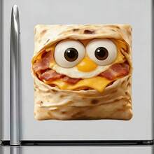 Latin-Inspired Spicy Beef & Lime Wrapped Companion, With Cilantro Magnet: The Filling Is Spicy Beef And Fresh Lime, With A Large Cartoon Eye Design And Toasted Wrap Texture, Asymmetrical Square Shape With Sticker Edge - A Lively And Cute Little Fridge Buddy - F - View 4