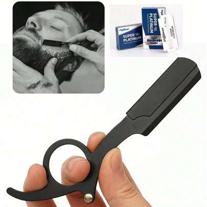 1 Dao cạo màu đen + 10 lưỡi dao; Bộ dao cạo du lịch gấp gọn unisex với lưỡi dao hai mặt bằng thép không gỉ siêu mỏng, thích hợp sử dụng tại nhà và salon làm đẹp.