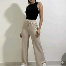 Elegant Women's Ribbed Pants - - Cream - View 8