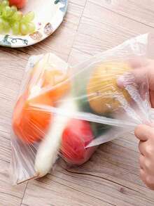 50个一次性塑料食品保鲜袋，保鲜膜，胶带密封，适用于冰箱、蔬菜、水果，易撕卷装，厨房、旅行、户外、返校季适用 - 白色 - 查看 3