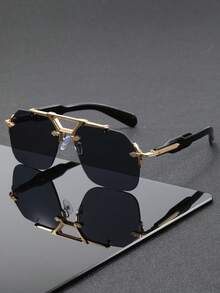 1pc Men Classic Coloful Geometric Oversized Rimless Design Pearl Decoration Fashion Y2K Fashion Glasses For Musical Festival Outdoor Travel Camping Beach Rave Party Daily Life Protection Accessories - Multicolor - View 6